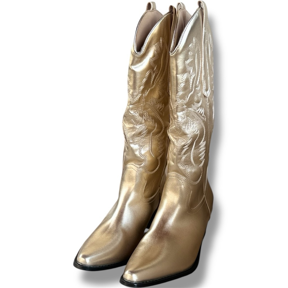 Women's Gold Metallic Cowboy Boots Size 8.5 - Picture 5 of 6
